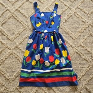 Vintage 70's Jenni Color Pop Blue Floral Tulips Sundress Size 11/12 Juniors